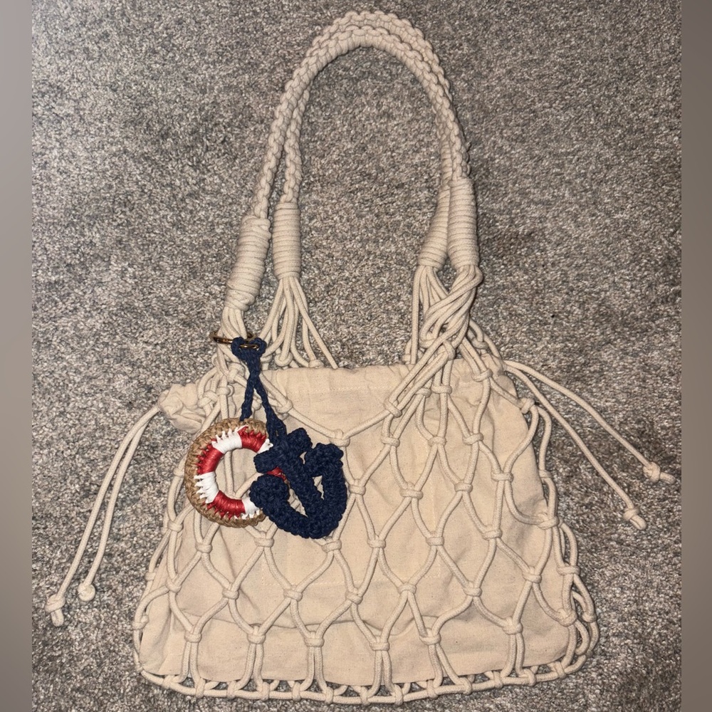 Abercrombie Cream Drawstring Macrame Handbag